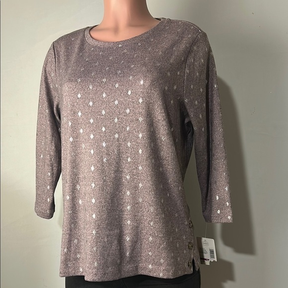 Emily Daniels Tops - Emily Daniels Women’s 3/4 Sleeve Top Shirt With Bling Silver Print Size L P